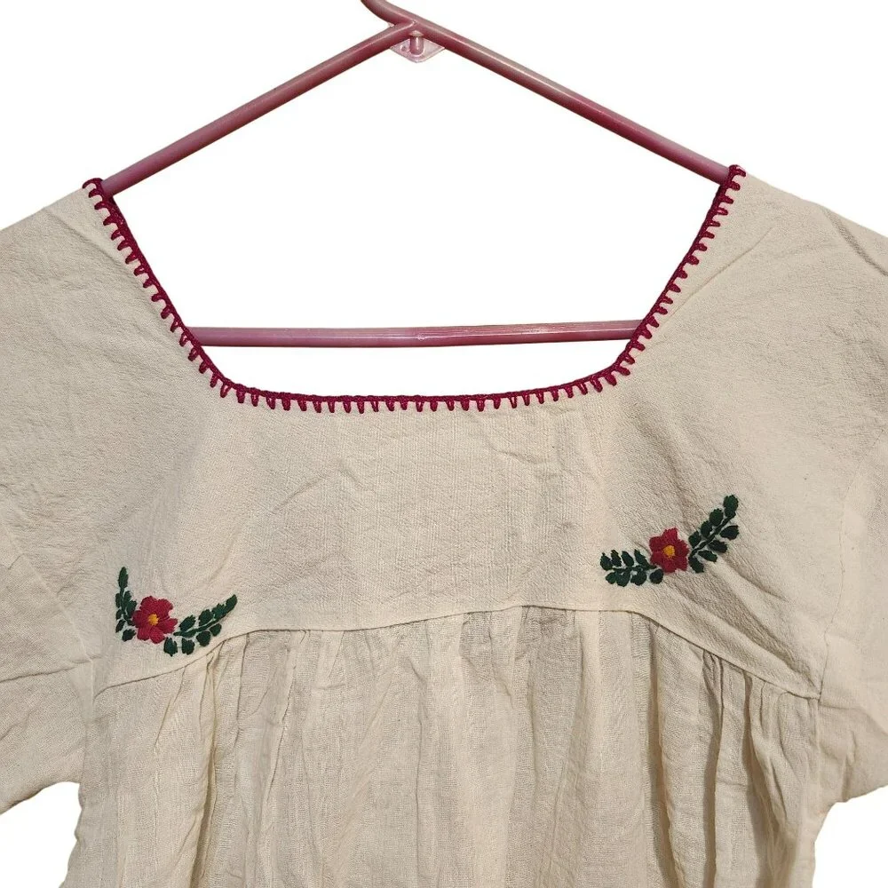 Vintage Women's Small Mexican Gauze Blouse Hand Embroidered Birds Flowers Ivory - Picture 7 of 7